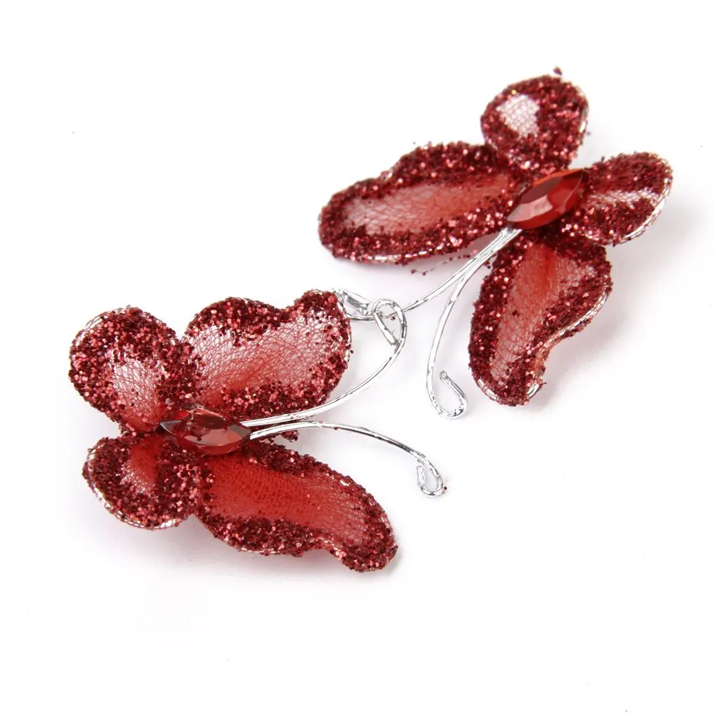 50pcs Sheer Mesh Wire Glitter Butterfly with Gem Home/Weeding/Party Decoration | Дом и сад