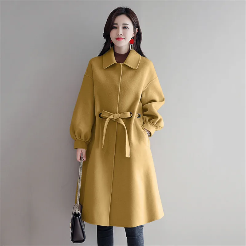 Autumn Winter Woolen Coat Women Korean New Outerwear Fashion Lapel Female Overcoat Medium Long Loose Jacket Parkas Vs131 | Женская