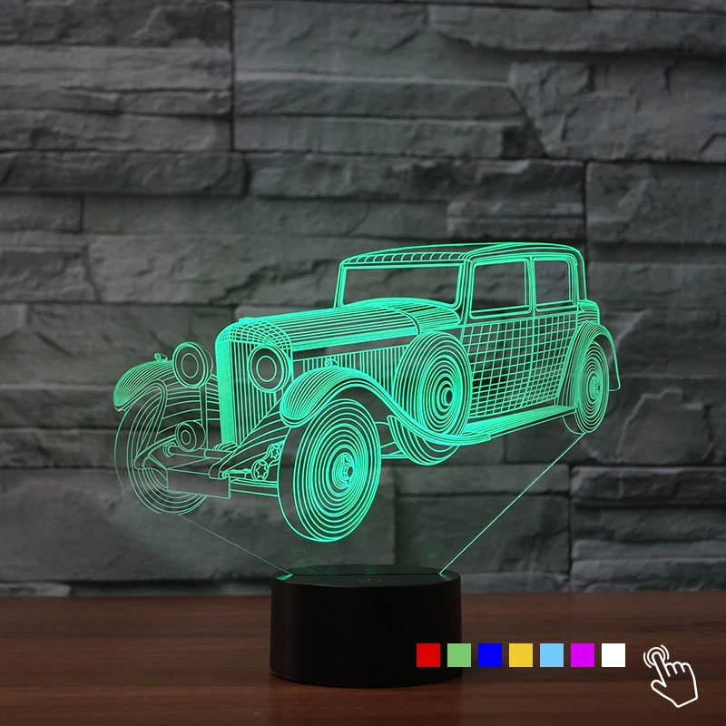 Классический античный автомобильный 3D светодиодный светильник, цветной Ночной светильник, сенсорная настольная лампа для мальчика, автомобильные вентиляторы, декор для комнаты, Детский Рождественский подарок