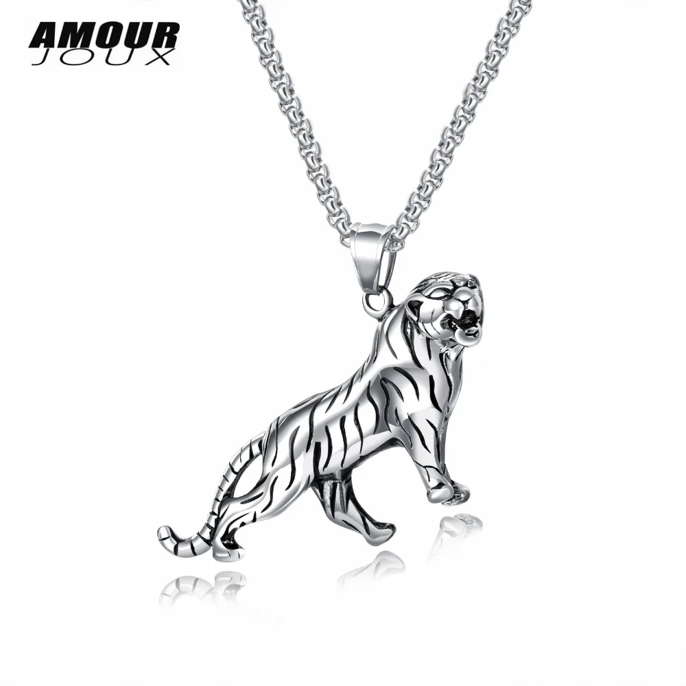 AMOURJOUX панк Roaring Леопард Винтаж золото/серебро цвет 316L нержавеющая сталь кулон