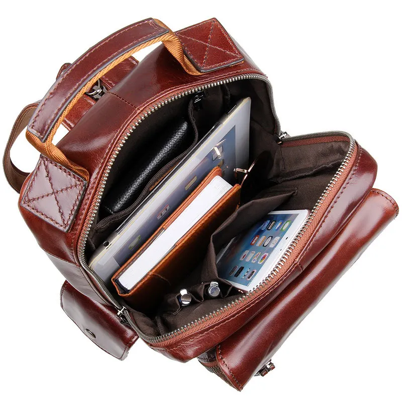 Women Cowhide Genuine Leather Backpack Full Grain Oil Wax Vintage Daypack Large Capacity iPad Travel Tote Bag 2002 | Багаж и сумки