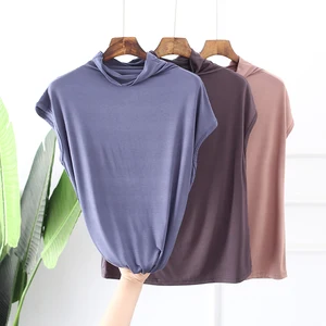 Футболка женская эластичная однотонная без рукавов, Модный облегающий хлопковый топ в офисном стиле, с высоким горлом, на лето