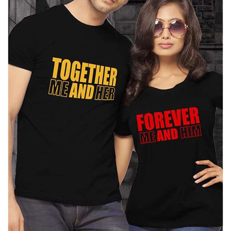 EnjoytheSpirit Together Forever Me and Her Him парная футболка футболки для пары футболка с коротким рукавом для отдыха черная модная футболка