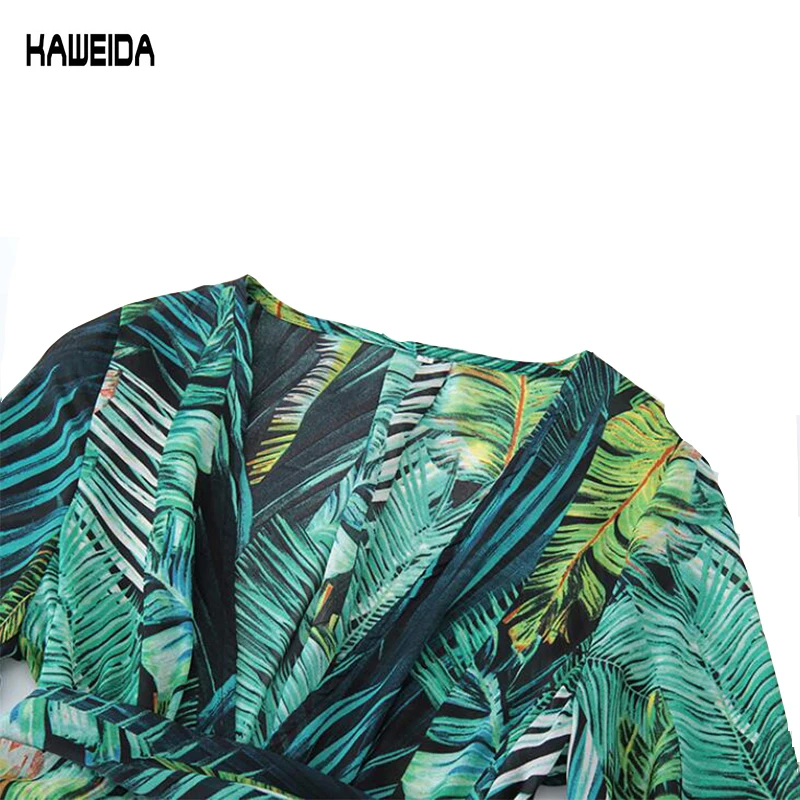 Летняя женская одежда зеленое пляжное платье в стиле бохо с цветочным принтом 2019