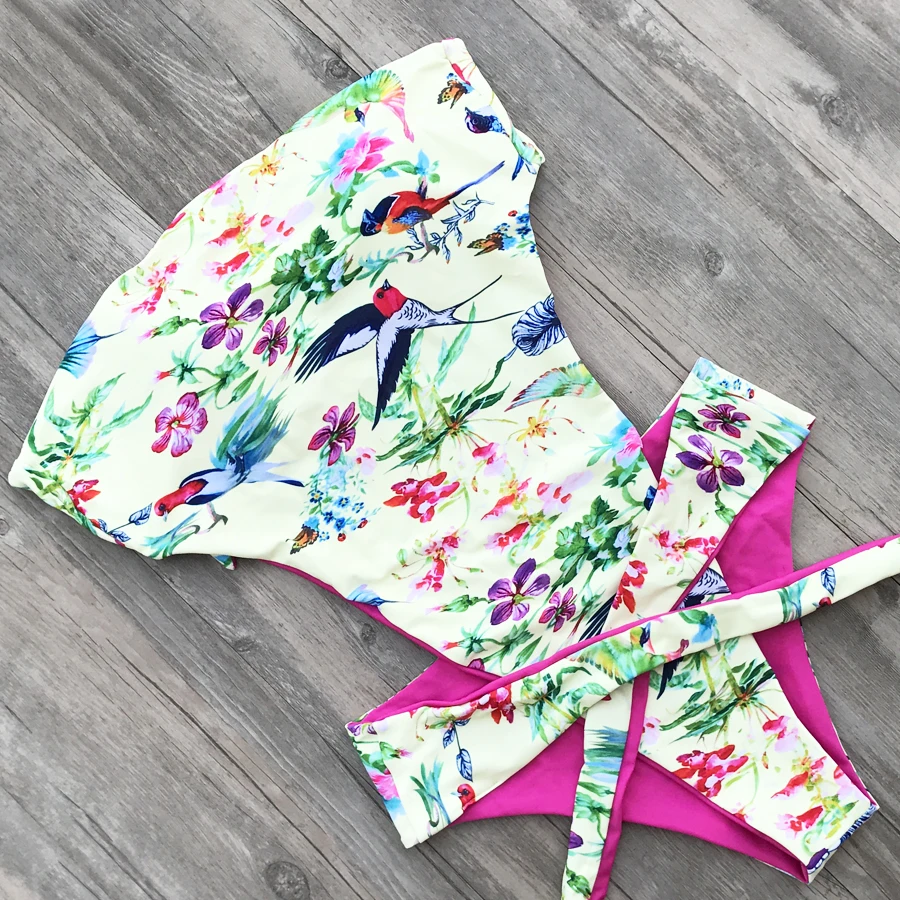 ZMTREE купальник с принтом птиц бандажный Цельный женское сексуальное боди-бандо