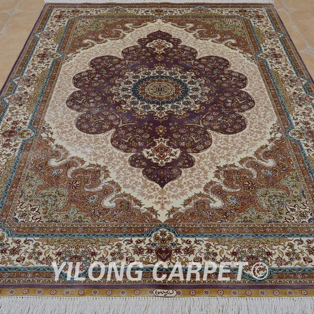 Yilong 5 'x 7 5' Ручная работа Тебриз шелк выгодный ковер изысканный qum персидский