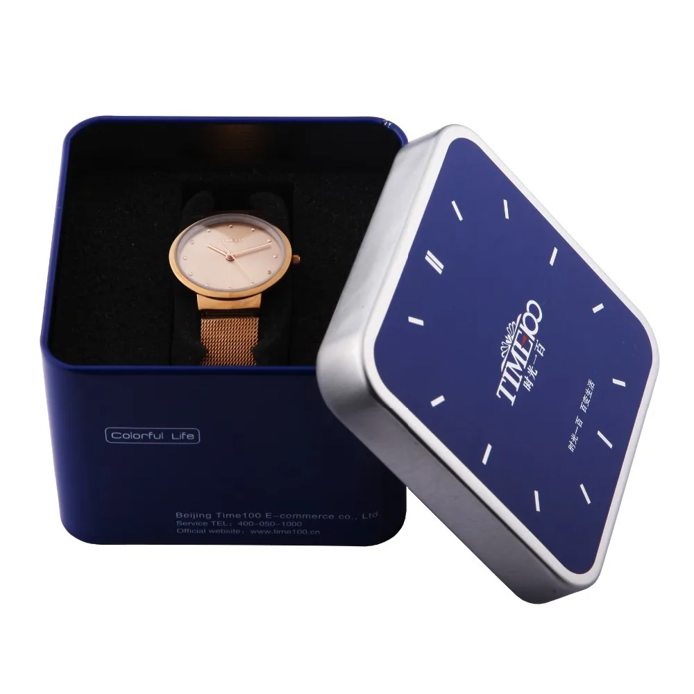 Time100 Женские Кварцевые Часы стрелочный дисплей ультратонкий Чехол Сетка Ремень