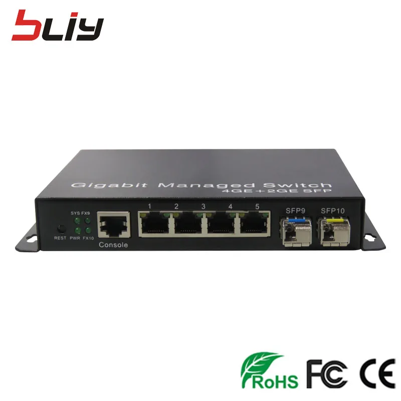 Компактный настольный управляемый медиа конвертер Bliy smart switch Manage с 2 портами SFP и 4