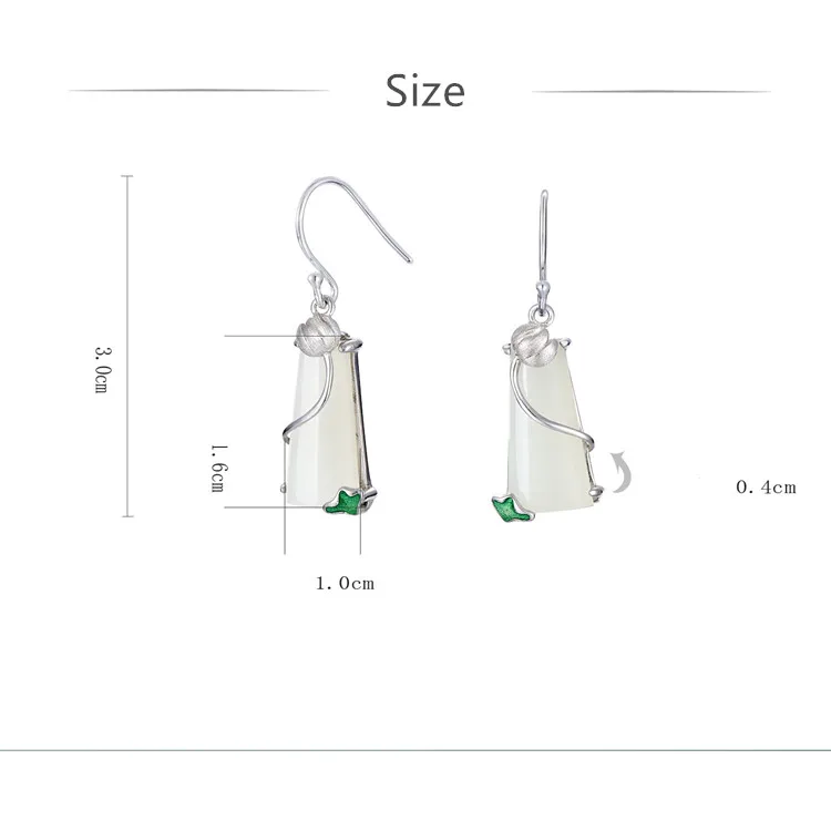 

Real 925 Sterling Silver Long Earrings Drop With Natural White Jade Beads Vintage Style 925 Silver Woman Party Earrings Jewelry
