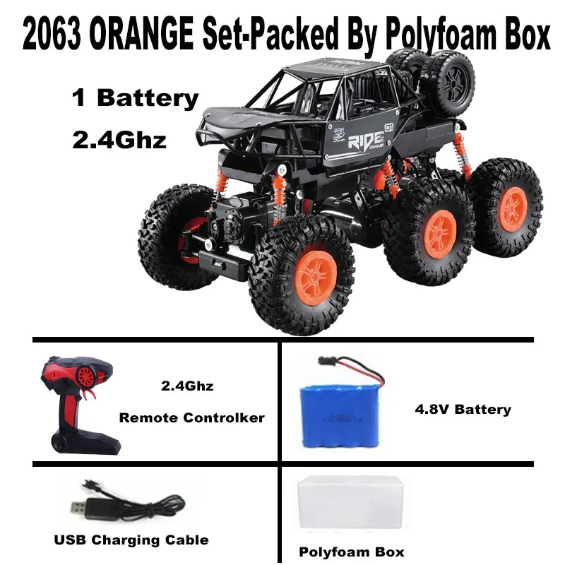 2063 ORANGE 1:16 игрушка с дистанционным управлением из сплава машины-внедорожники 2,4G шестиколесный Электрический Радиоуправляемый автомобиль Bigfoot внедорожные двойные двигатели автомобиль игрушки для детей - Цвет: 2063 ORANGE