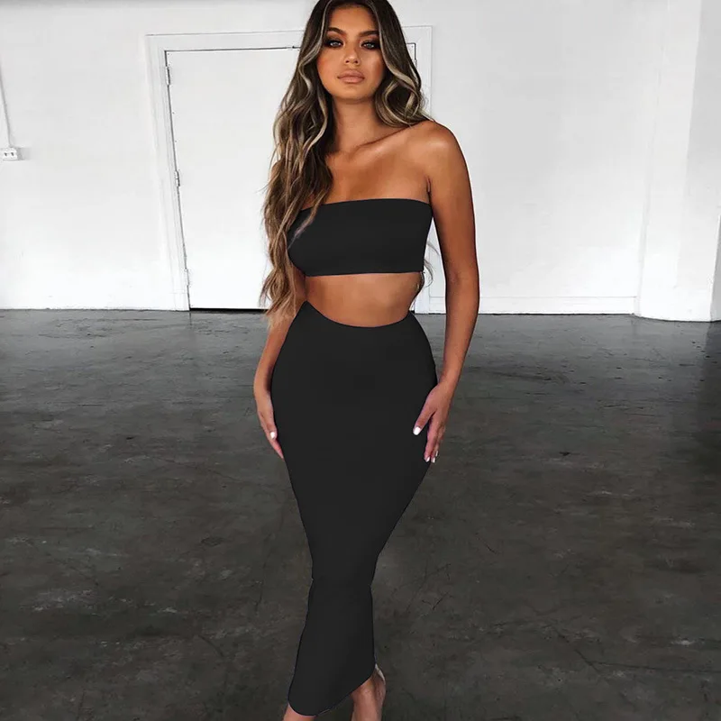 Новинка лета 2019 платье-двойка без бретелек флуоресцентные сексуальные длинные