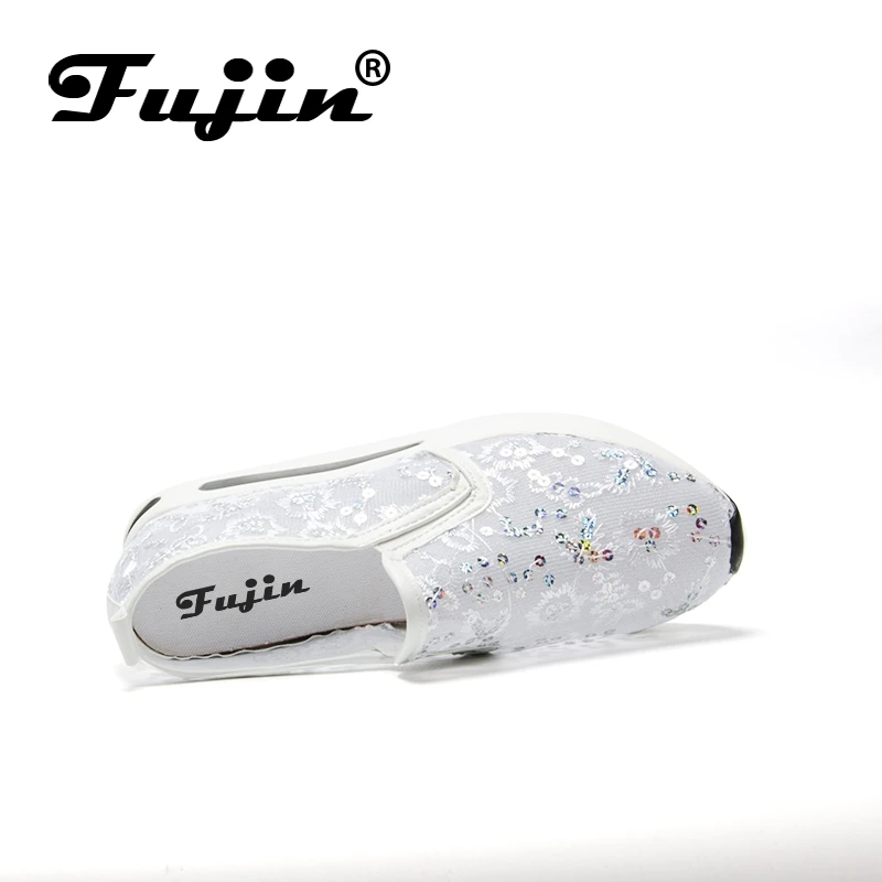 Fujin/бренд 2020 дышащие туфли на танкетке с кружевным плетением сезон весна лето