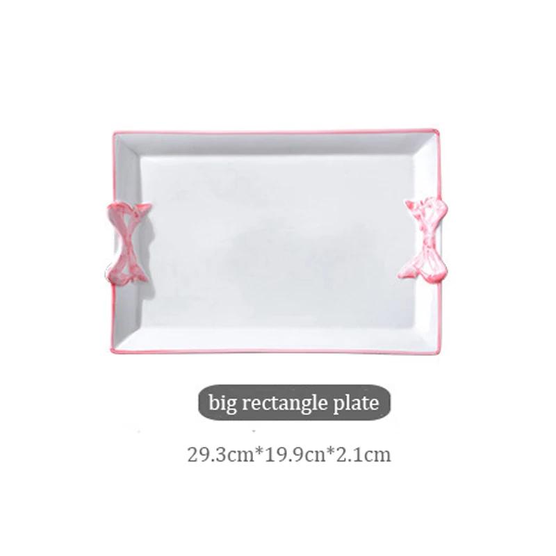 Pink Big rectangle Милая белая керамическая тарелка Фруктовница фарфоровое декоративное блюдо, ювелирный десерт для еды, блюдо для хранения, украшение комнаты, подарок для девочки - Цвет: Pink Big rectangle