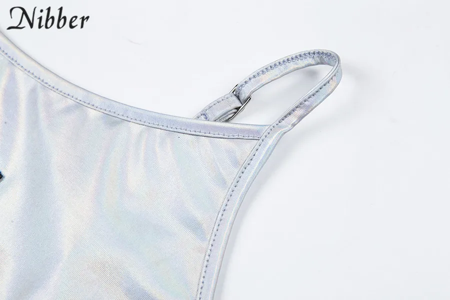 Nibber весенние модные блестящие серебряные укороченные топы camisole женские новые футболки с короткими рукавами женские повседневные Клубные праздничные безрукавки