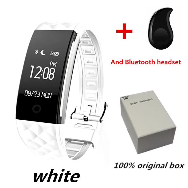 S2 Bluetooth 4,0 Smart Браслет монитор сердечного ритма OLED Фитнес шаг браслет для Android IOS Телефон pk fitbits MIBAND 3 - Цвет: white and 530 black