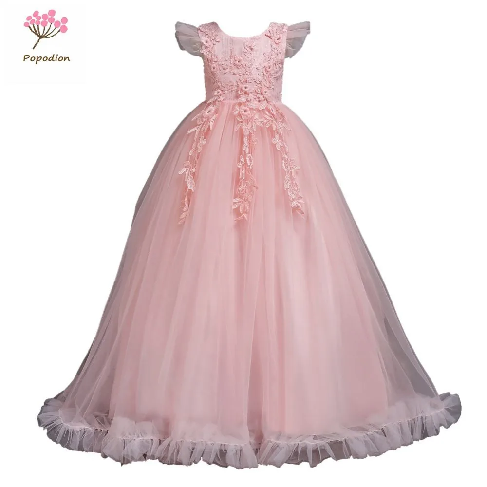 

Popodion Appliques flower girl dresses for weddings girls flower girl gown long gown for girls FGD10114