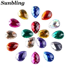 Sunbling 50 шт./лот 13*18 мм, форма в виде капли, хрустальные стразы, 2 отверстия, серебристые красочные акриловые украшения для свадебной одежды
