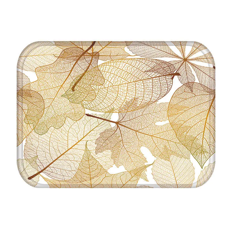 Golden Tropical Leaves Kitchen Entrance Door Mat Coral Velvet Carpet Rubber Colorful Indoor Floor Mats Non-Anti-Slip Rug 48255