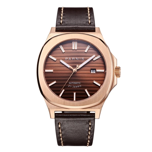 Gold case brown Parnis механические часы автоматические часы мужские наручные часы лучший бренд класса люкс дайвер сапфировое стекло Masculino - Цвет: Gold case brown