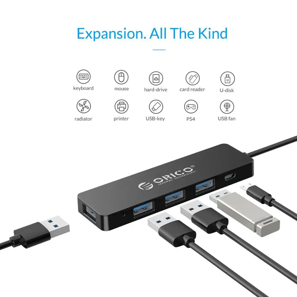 ORICO высокоскоростной 4 порта USB 3,0 концентратор с портом питания USB2.0 сплиттер OTG адаптер для iMac ноутбука Аксессуары для настольных ПК