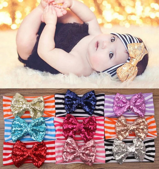 

Retail Sequin Bow Kids Headwrap Big Bow Head WrapTurban Headband Top knot headband Girls Hair Accessories A037