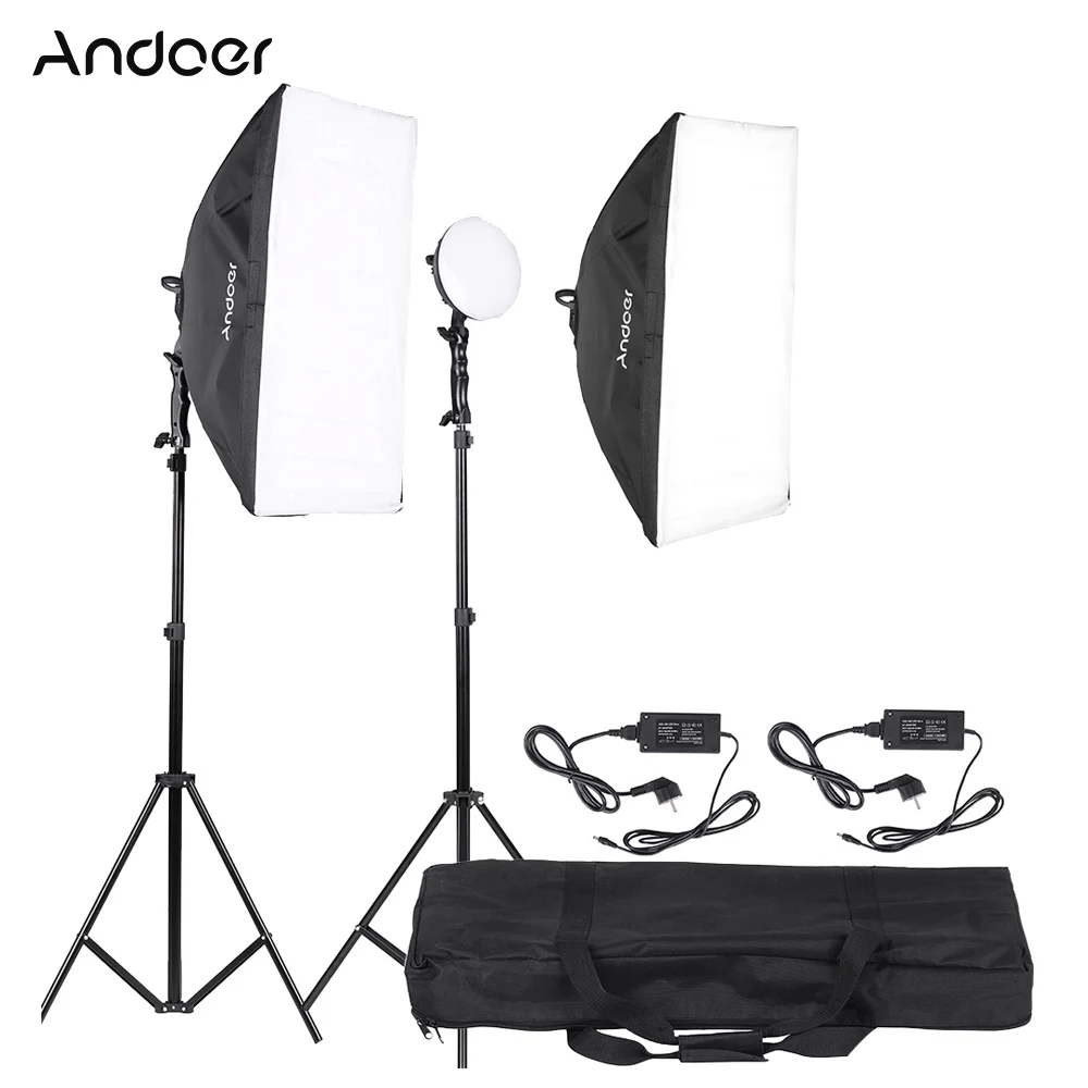 

Andoer светодиодный фон для фотосъемки светильник ing комплект 2*30 Вт Светодиодный светильник + 2 * софтбокс + 2 * светильник подставка + 1 * сумка для...