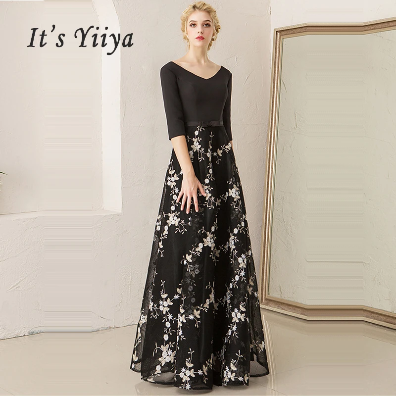 Вечернее платье черное сексуальное с v-образным вырезом Robe De Soiree длинного размера плюс с открытой спиной платья для выпускного вечера женские вечерние платья с коротким рукавом E564
