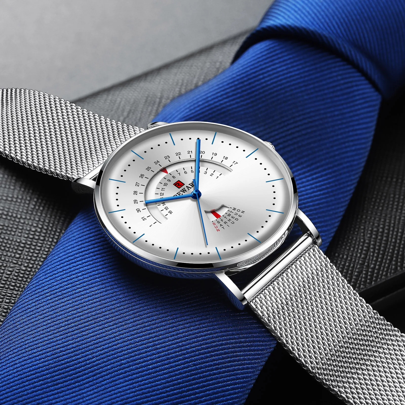 Мужские часы с двойным календарем водонепроницаемые стальной ремешок бизнес