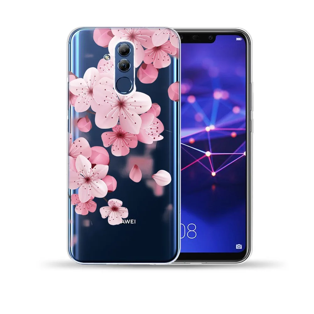 Сексуальный мягкий чехол из ТПУ с цветочным рисунком для Huawei Mate 20 Lite Pro Honor 8X 8C Note 10