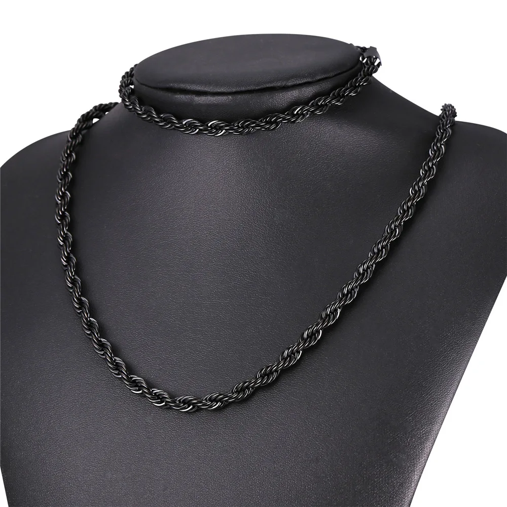 Мужские цепи ожерелье набор Сингапур Twiested и браслет из нержавеющей стали для