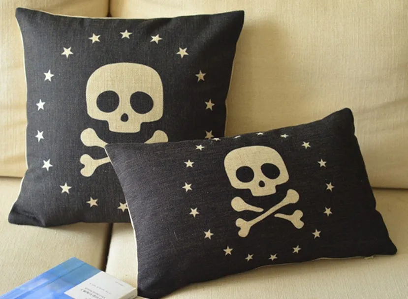Черная креативная подушка в виде черепа льняная наволочка автомобильные офисные