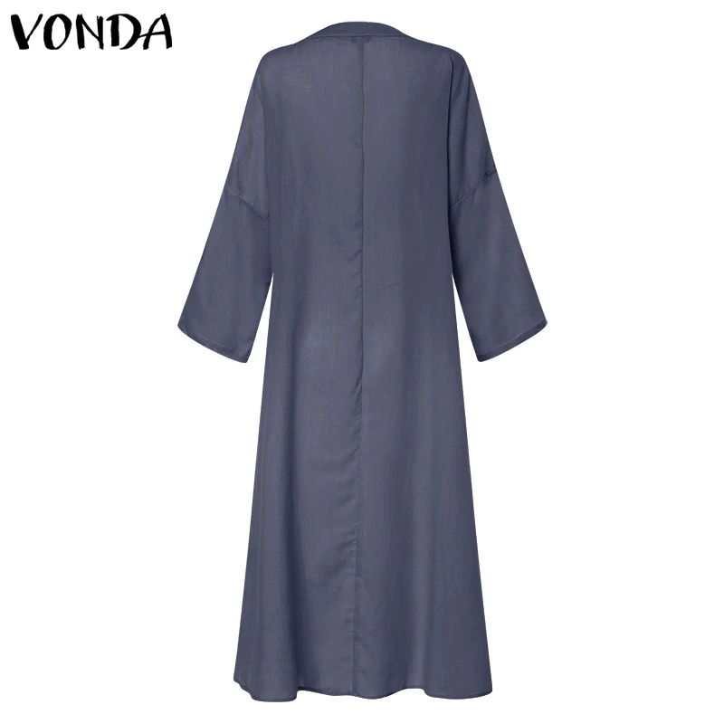 VONDA, платье-рубашка, женский сарафан, летний, длинный рукав, v-образный вырез, длинное, макси, Vestidos, Женская Повседневная Туника на пуговицах, халат размера плюс