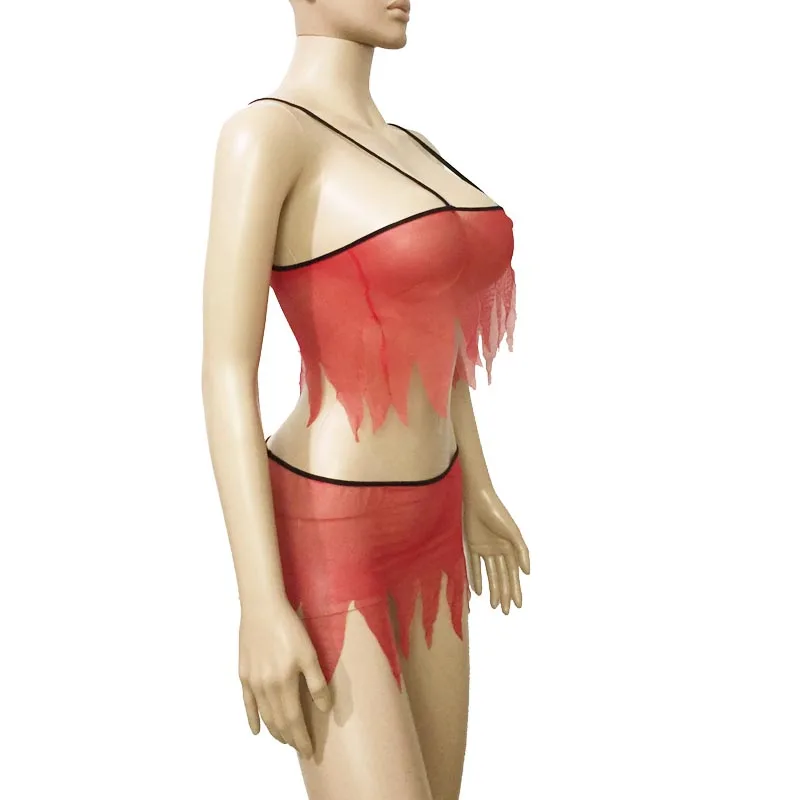 Пикантный прозрачный красный сетчатый бюстгальтер с отделкой в виде пламени