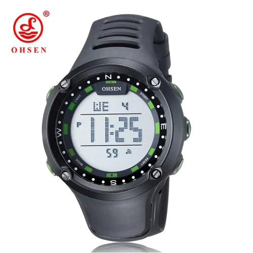 Green OHSEN цифровой светодиодный Мода наручные мужские подарки каучуковый ремешок Красный мода цифрового Спорт на открытом воздухе военные часы - Цвет: Green