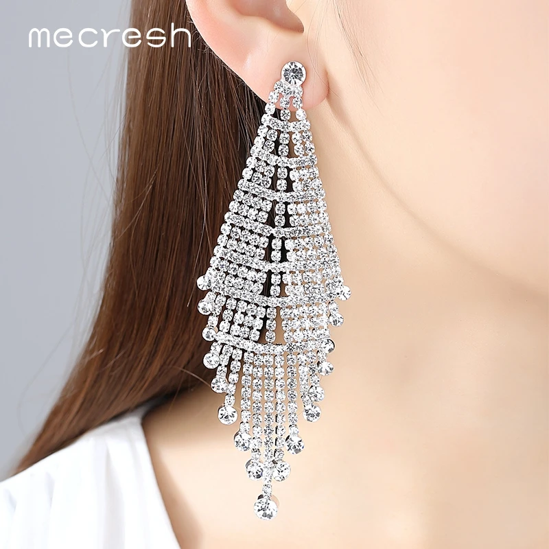 Серьги с большими кисточками Mecresh длинные серьги капельки со стразами для
