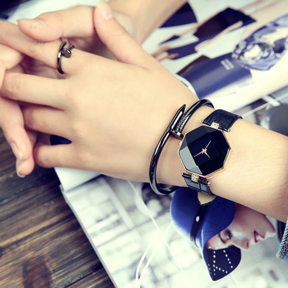 Women Watches Gem Cut Geometry Crystal Leather Quartz Wristwatch Fashion Dress Watch Ladies Gifts Clock Relogio Feminino 5 Color | Наручные