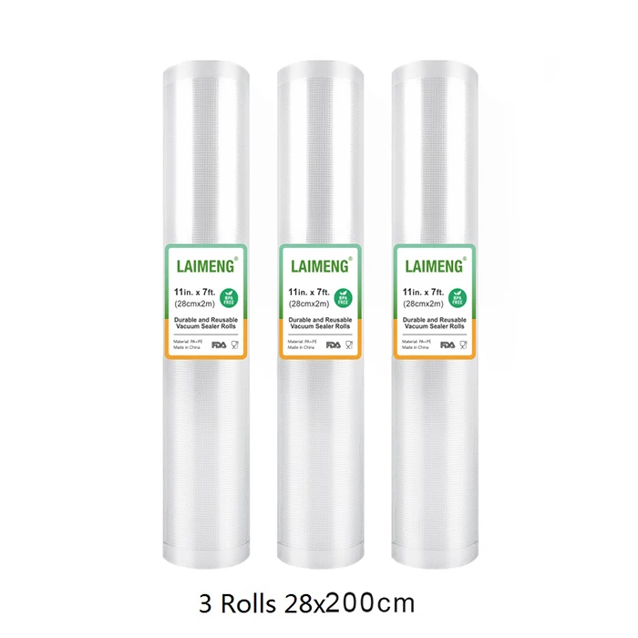 3R 28-200cm LAIMENG 3 рулона вакуумной упаковки, пакеты для вакуумного упаковщика, пленка для вакуумного упаковщика, упаковочная машина, текстурированная вакуумная сумка для хранения продуктов R119 - Цвет: 3R 28-200cm