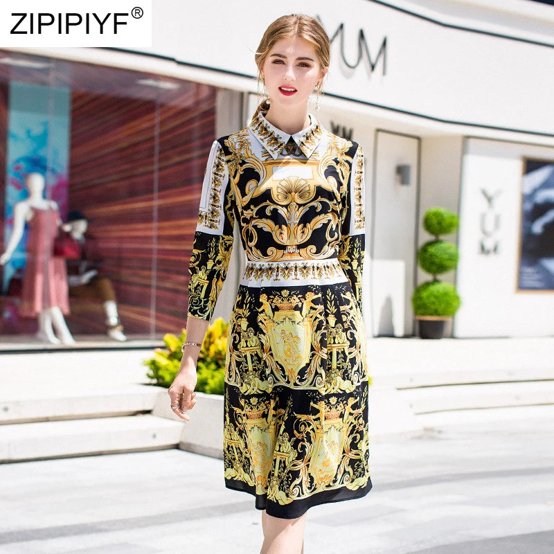 Высокое качество 2018 осень модные дизайнерские платье Для женщин отложной