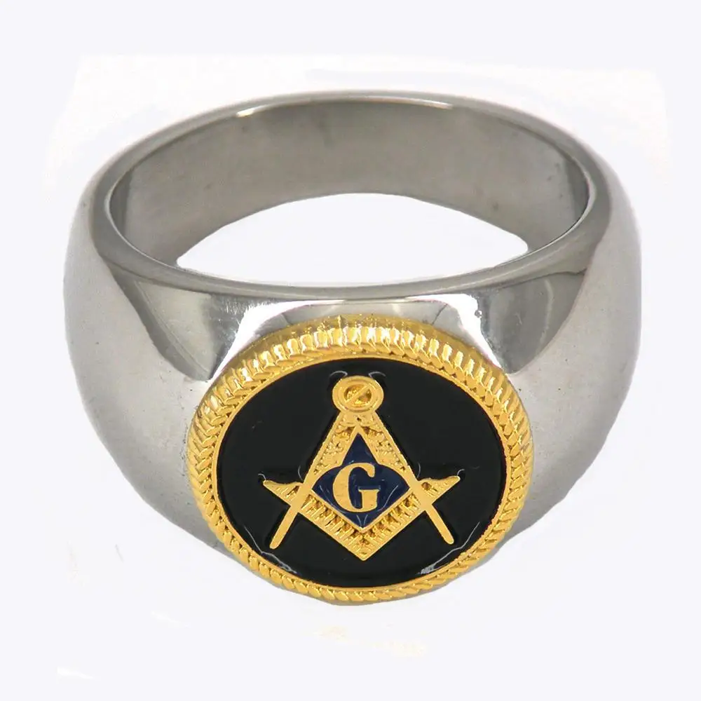 Round ring Master Fanssteel изготовленные на заказ ювелирные изделия из нержавеющей стали мастер масонское кольцо угольник и циркуль масонское кольцо MBLR0001 - Цвет основного камня: Round ring Master