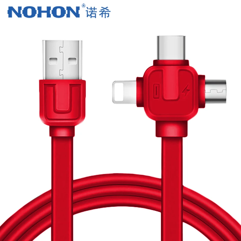 NOHON TPE 3 в 1 USB кабель для передачи данных iphone 8 Plus X XS MAX XR Быстрая зарядка
