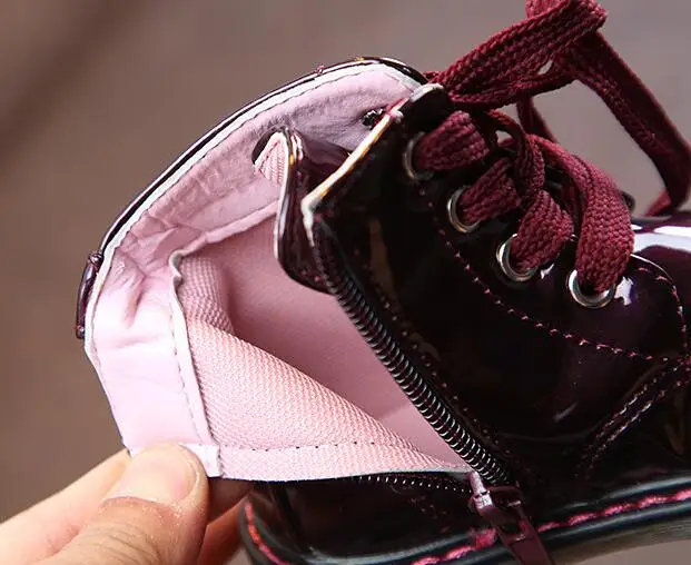 Блестящие ботильоны из лакированной кожи для девочек цвет: розовый белый|Сапоги|