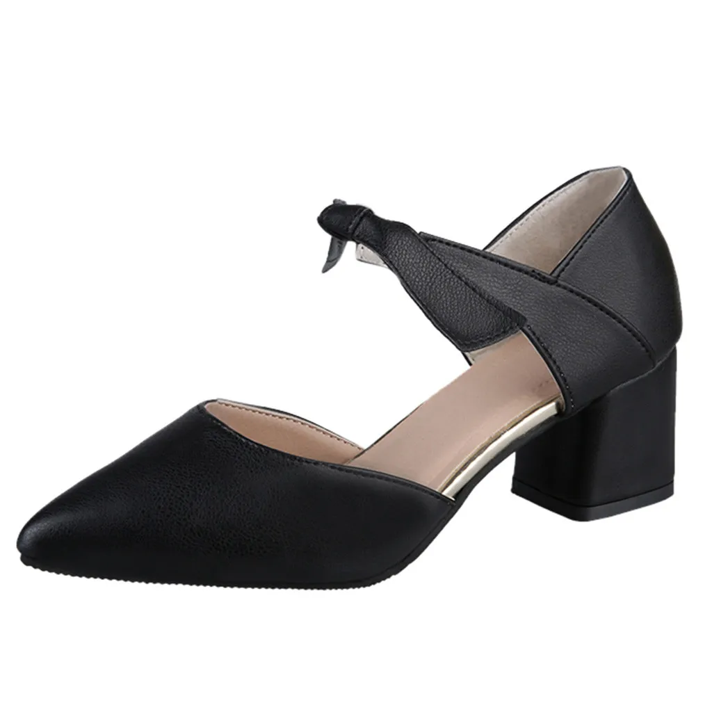 Женская Повседневная обувь chaussures femme однотонная на толстом каблуке с острым