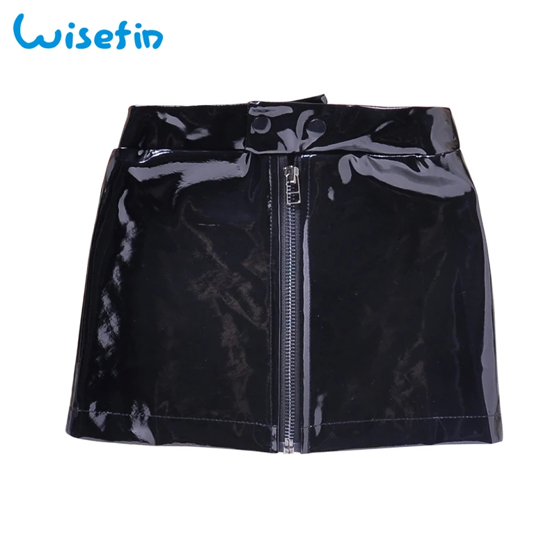 Wisefin мини юбка из искусственной кожи с молнией спереди для детей красная черная