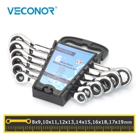 veconor 6 pieces dual head ratcheting wrench spanner set a set of key wrench 819mm with plastic tool storage rack