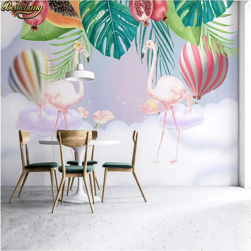 Пользовательские Фламинго стенная роспись фрукты обои для детской комнаты фон