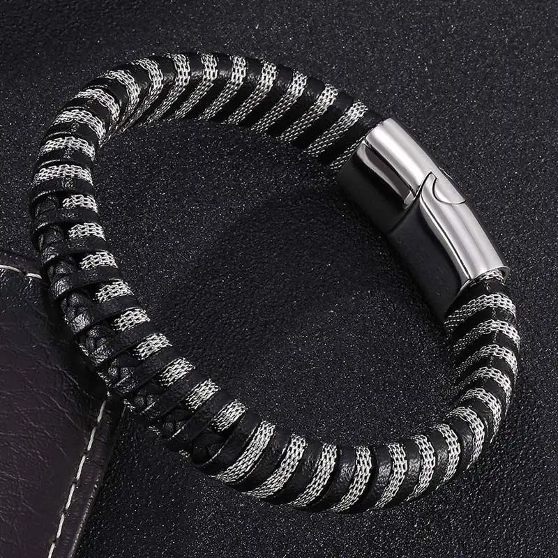 Новейшая мода стальная цепь плетеный кожаный браслет мужские ювелирные изделия