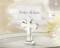 200pcs/lot "Sacrament" Silver Finished Resin Cross Place Card/Photo Holder Religious Party Table Centerpiece Favor Free shipping