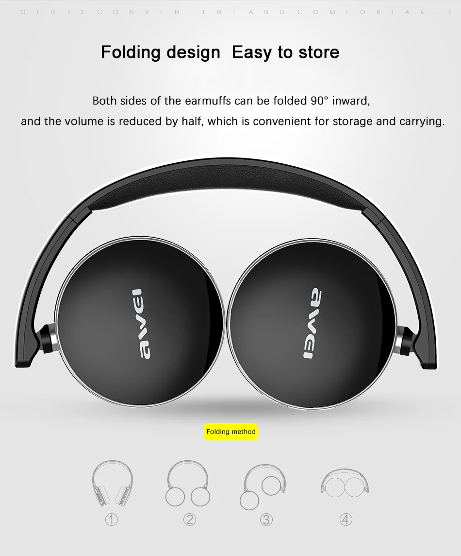 Складные Hi Fi стереонаушники AWEI A500BL с Bluetooth беспроводные наушники Спортивная