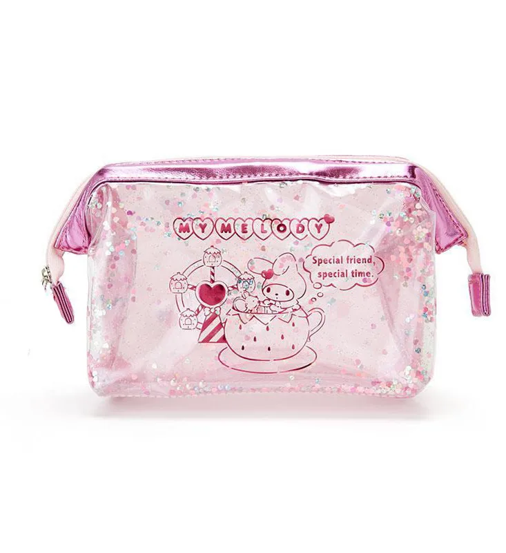 Розовая прозрачная косметичка My Melody, женская косметичка с жемчужинами и блестками, косметичка из ПВХ, косметичка для макияжа, косметичка, хранение туалетных принадлежностей