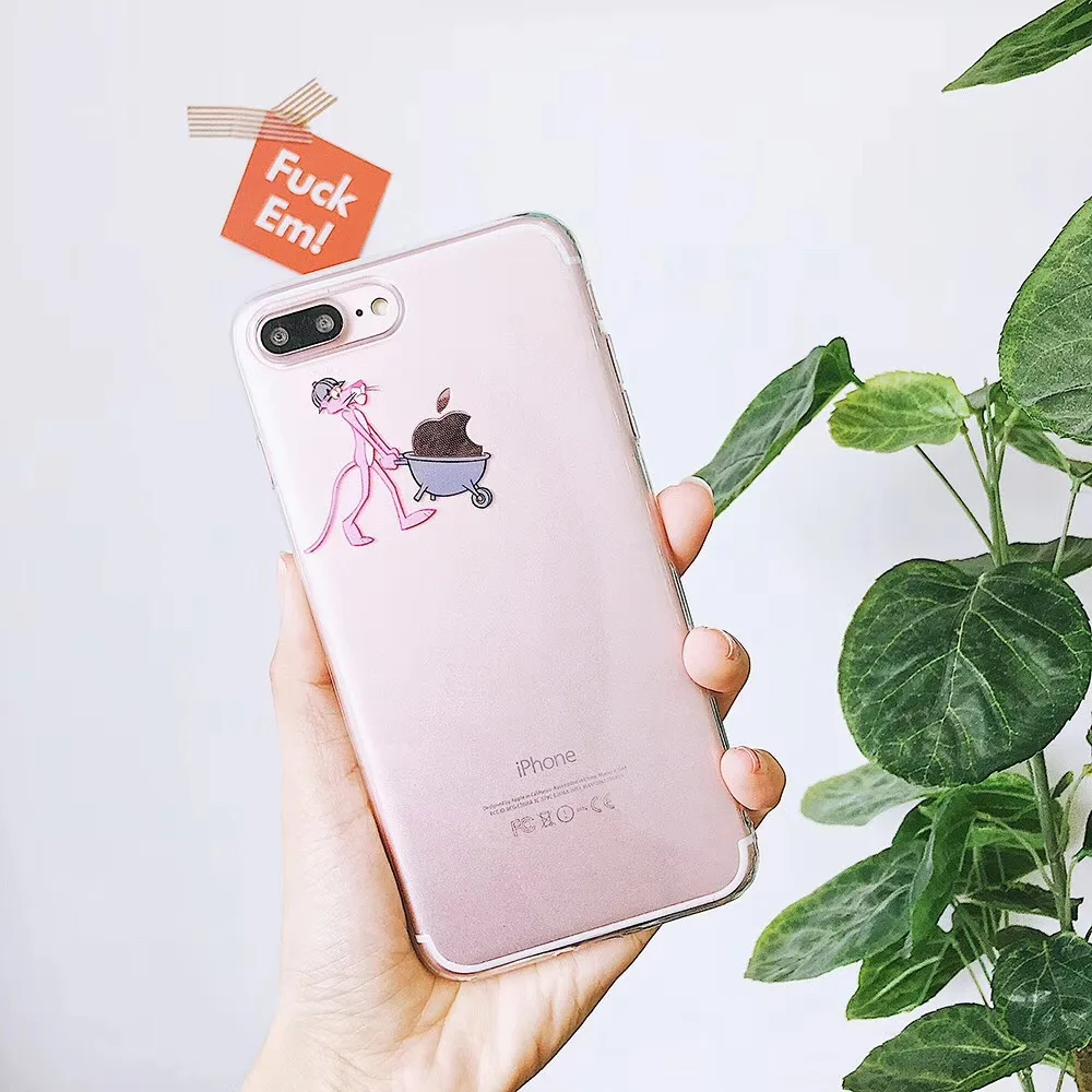 Розовый прозрачный Забавный чехол для телефона с пантерой iPhone 6 6s 7 8 Plus X XS MAX XR
